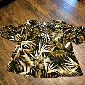 Old Navy NWT Women's Brown Floral Boho Top Long Ballon Sleeve Size XL